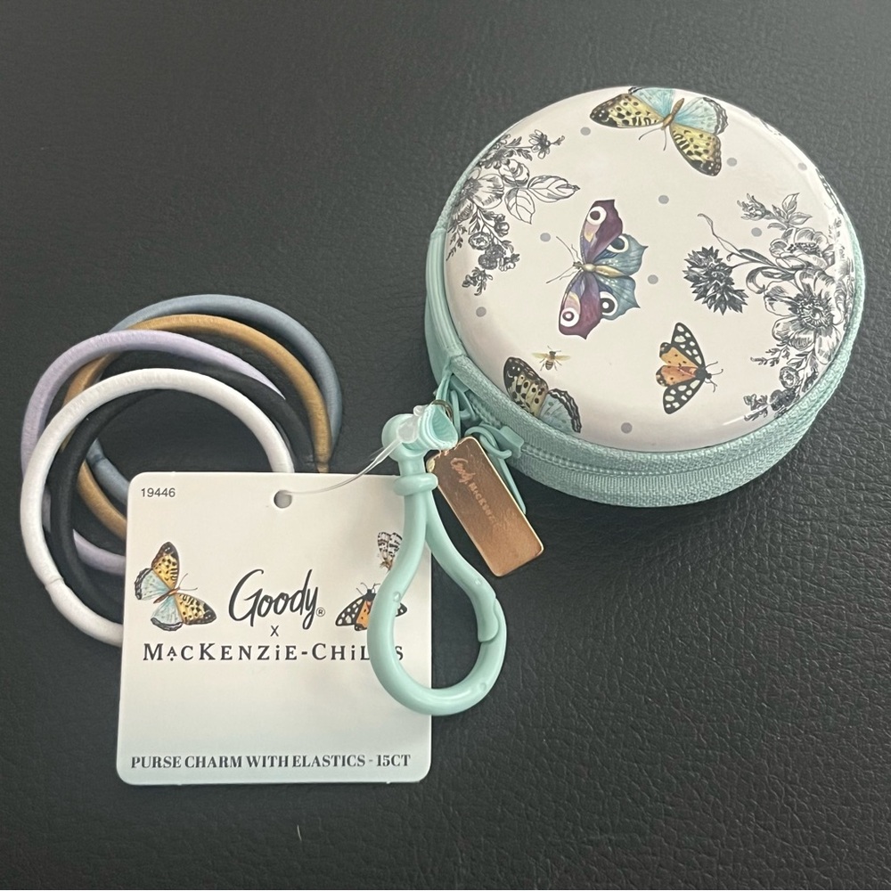 NWT Mackenzie Childs x Goody Butterfly Toile Zippered Travel Case with Bag Clip